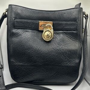 Michael Kors Hamilton Traveler Black Leather Crossbody Bag